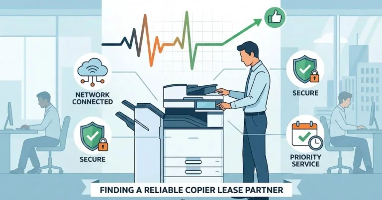 A professional technician providing a Reliable Copier Lease in Columbus, featuring 4-hour SLAs, secure network connectivity, and priority service.